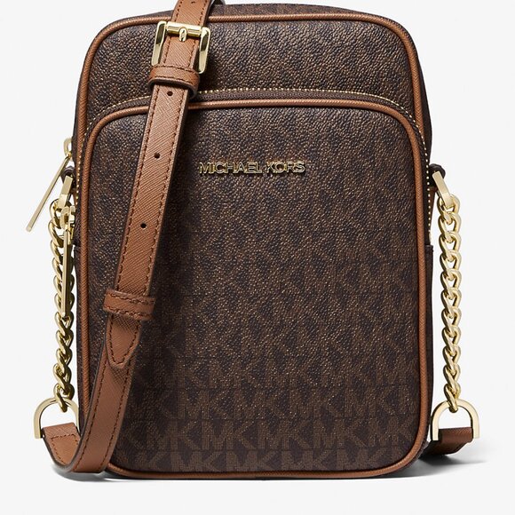 Michael Kors Jet Set Travel Medium Logo Crossbody Bag  Color Brown - Picture 1 of 4